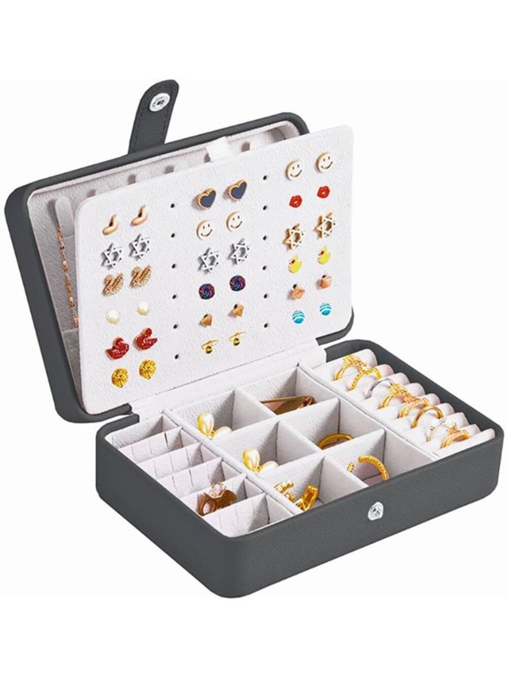 Travel Jewelry Organizer Case Earrings Rings Necklace Storage Box Faux Leather